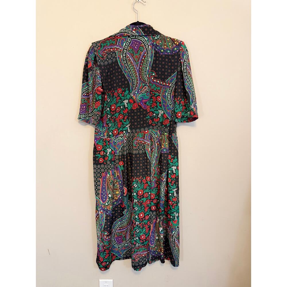 Vintage 90s Leslie Fay Midi Dress 10P Black Paisley Print Maximalist Eclectic - Picture 5 of 5